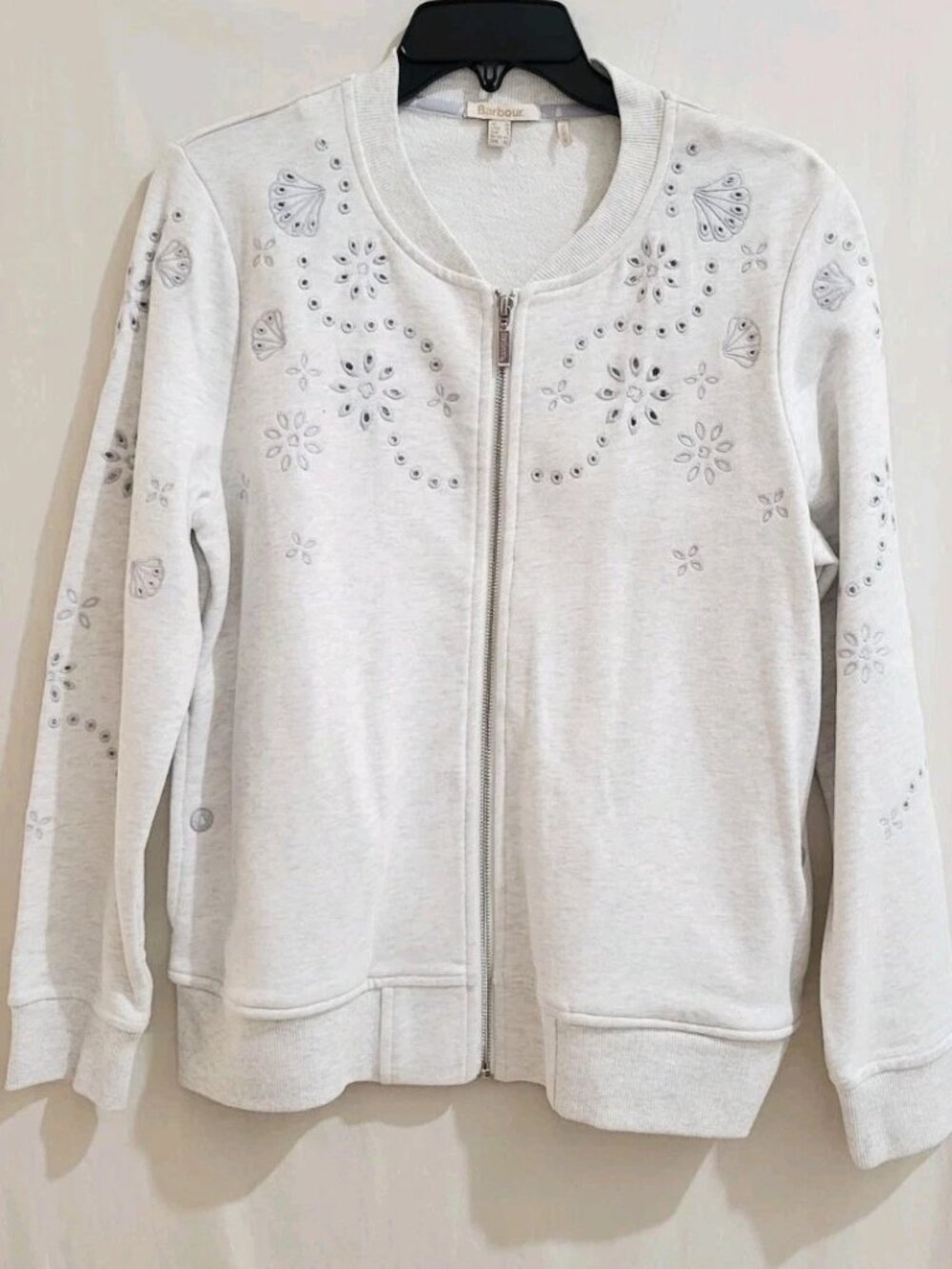 NWOT  Barbour Mersey Over-layered Eyelet Embroidery Zip Front Jacket US size 8